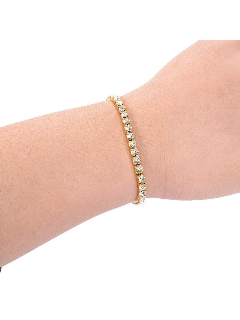 Zealmer Women's 1-4 Row Sparkle Rhinestone Stackable Stretch Bracelet Gold Tone - Image 4